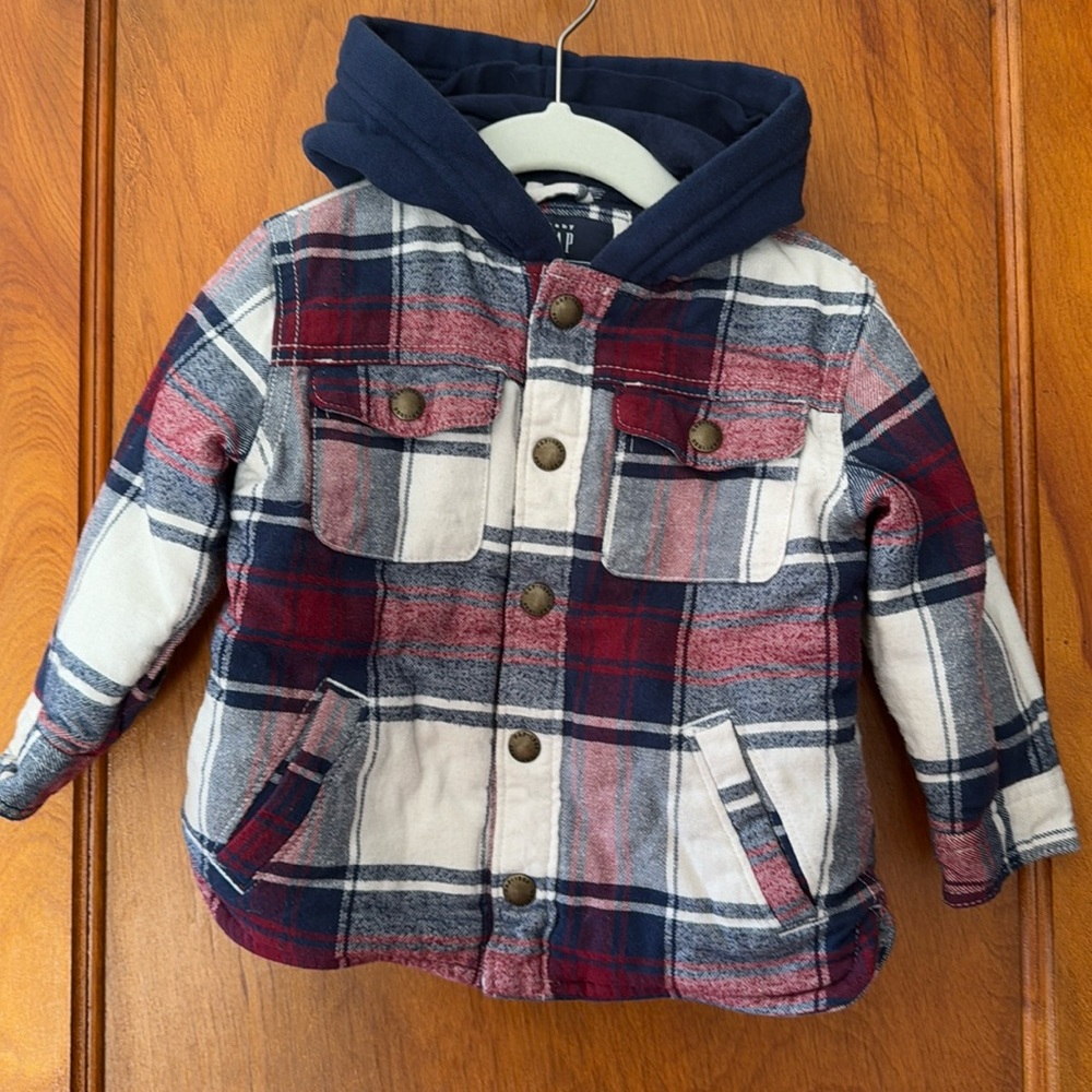 Baby Gap Plaid Hooded Shacket, 12-18 months